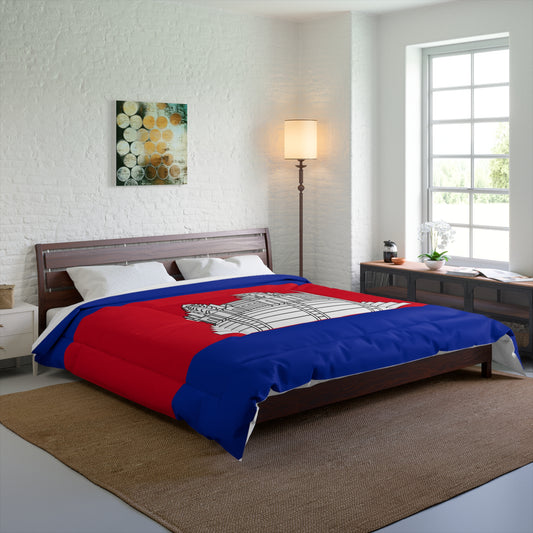 Cambodia Flag Comforter — Angkor Wat Red & Blue Decorative Bed Blanket