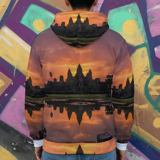 Angkor Wat Sunset Reflection | Premium Full-Zip All-Over Print Hoodie