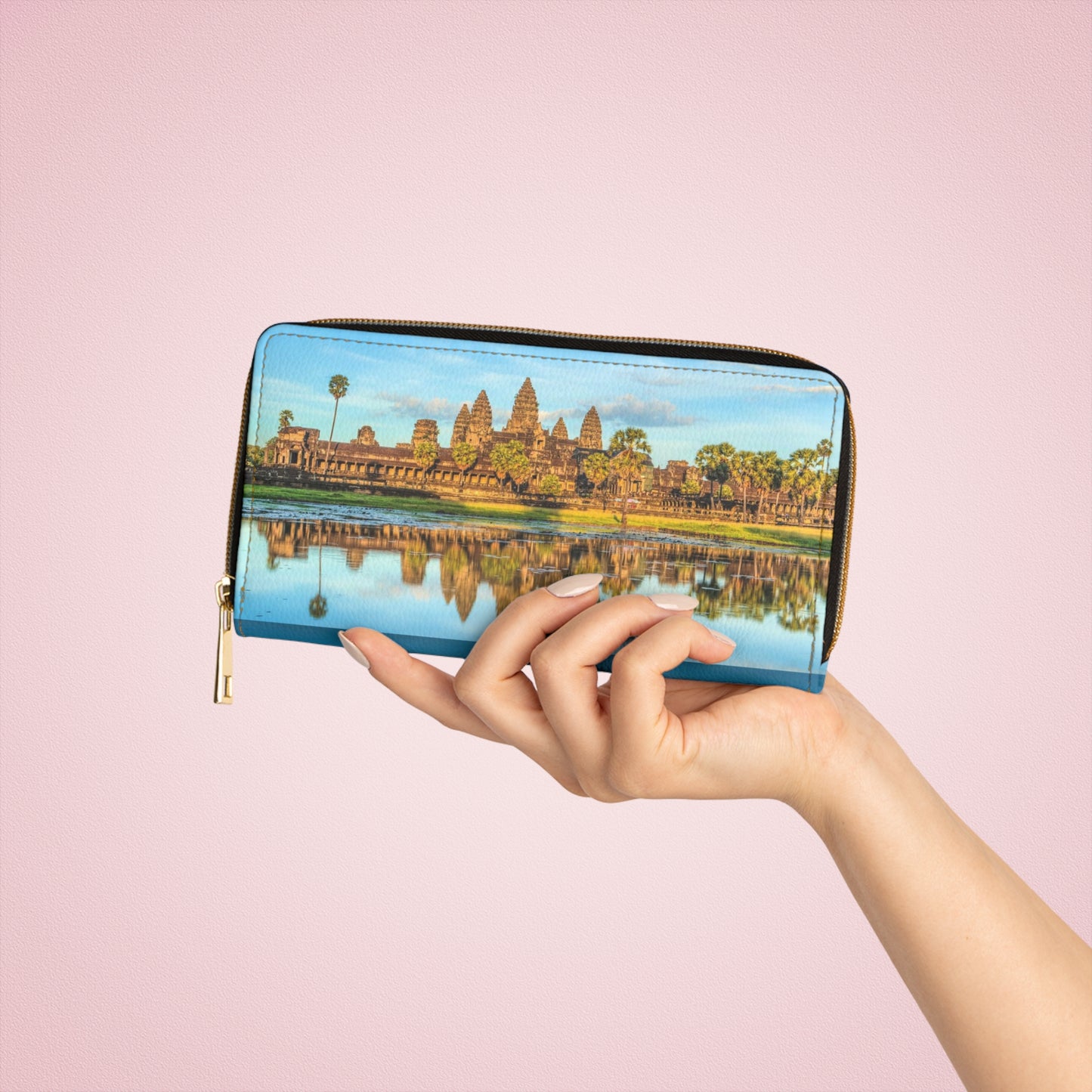 Angkor Wat Reflection Zipper Wallet — Cambodia Temple Travel Wallet