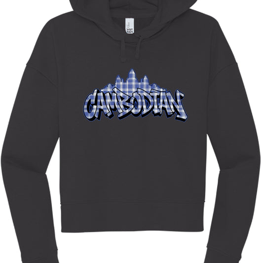 Black hoodie with 'Carnbodian' graphic design on a white background