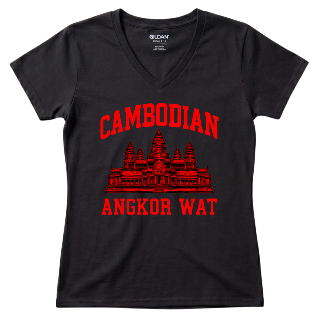 Cambodian Heritage Angkor Wat Graphic V-Neck Tee V5