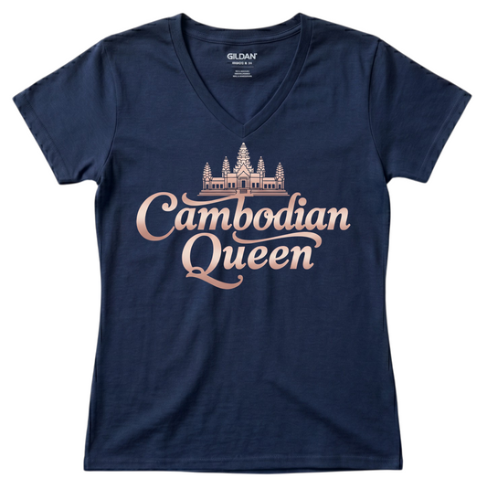 Cambodian Queen V-Neck Tee – Angkor Wat Heritage Shirt V16