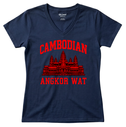 Cambodian Heritage Angkor Wat Graphic V-Neck Tee V5