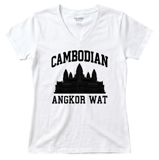 Cambodian Angkor Wat Women's V-Neck Tee V1