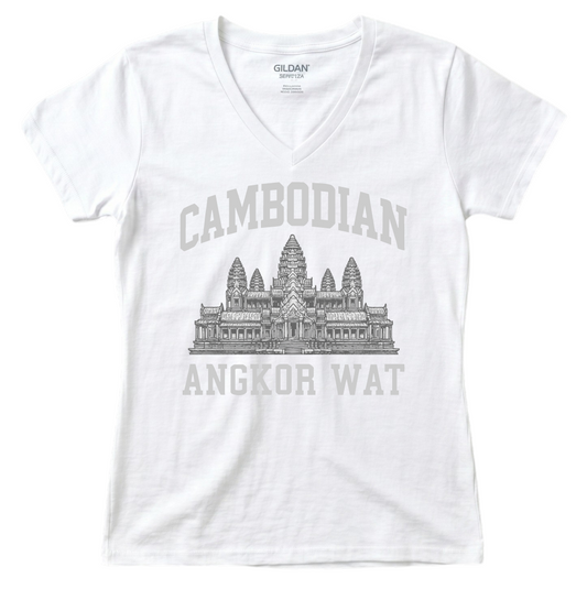 Angkor Wat Cambodian Heritage Grey V-Neck Tee V4