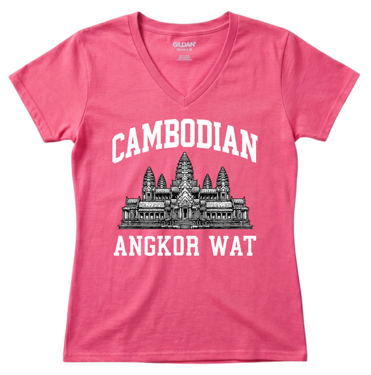 Cambodian Pride Angkor Wat Graphic V-Neck Tee - Blue V6