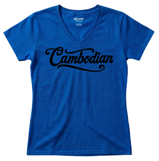 Cambodian Heritage Script V-Neck Tee - Classic White V9
