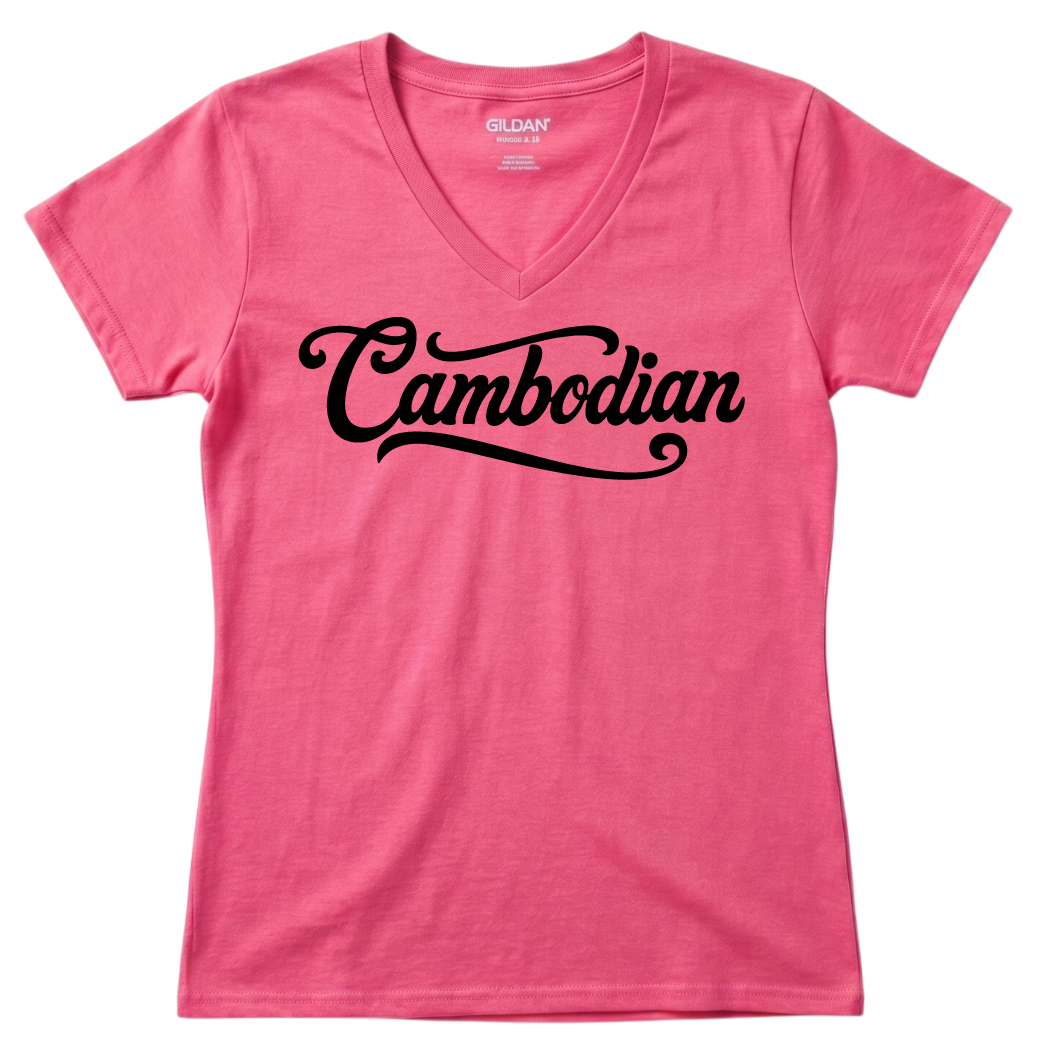 Cambodian Heritage Script V-Neck Tee - Classic White V9