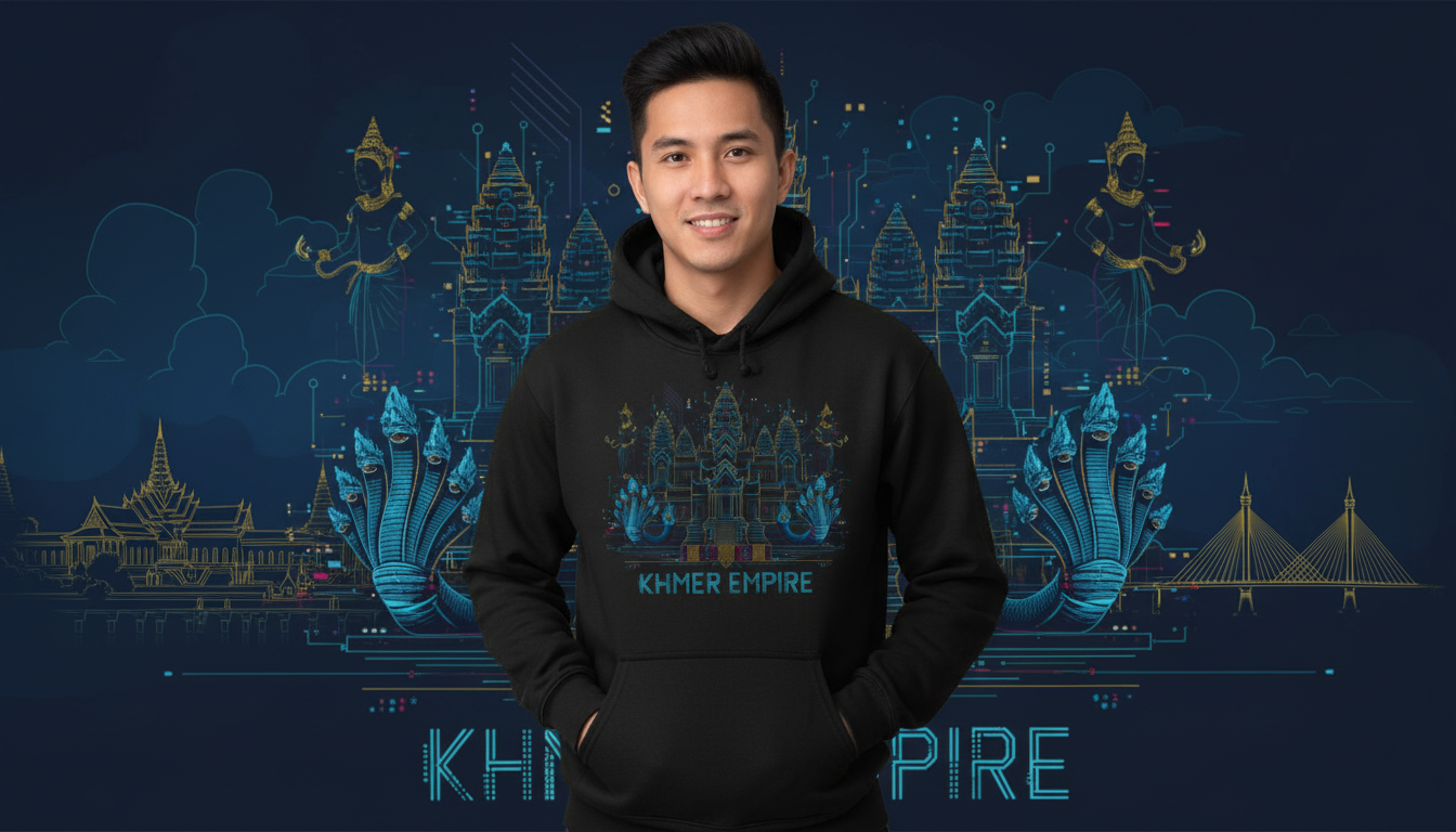 Khmer Empire Cyber-Heritage Hoodie | Cambodian Men's hoodie A127