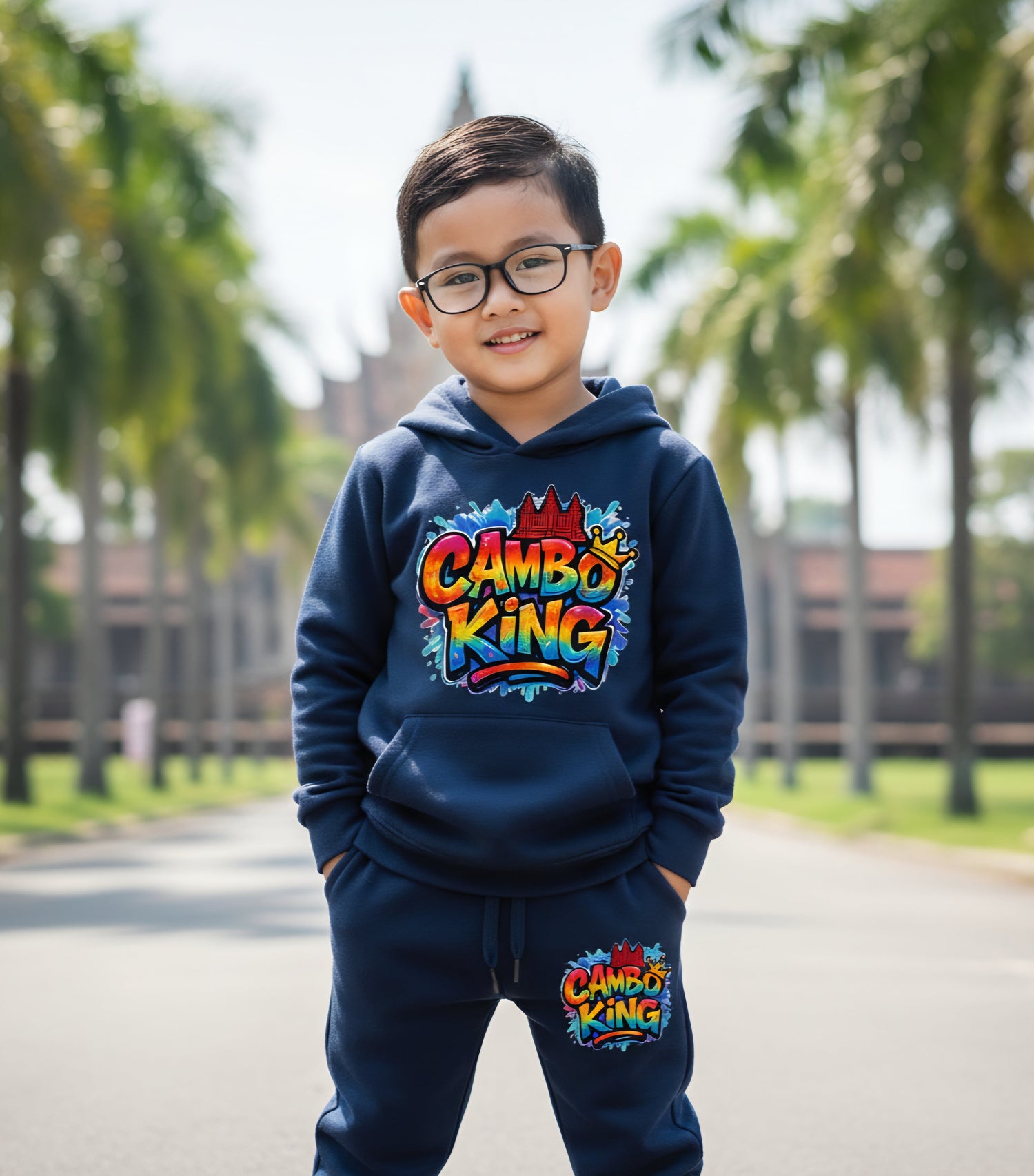 Cambodian kid wearing Cambo King Hoodie & Sweatpants