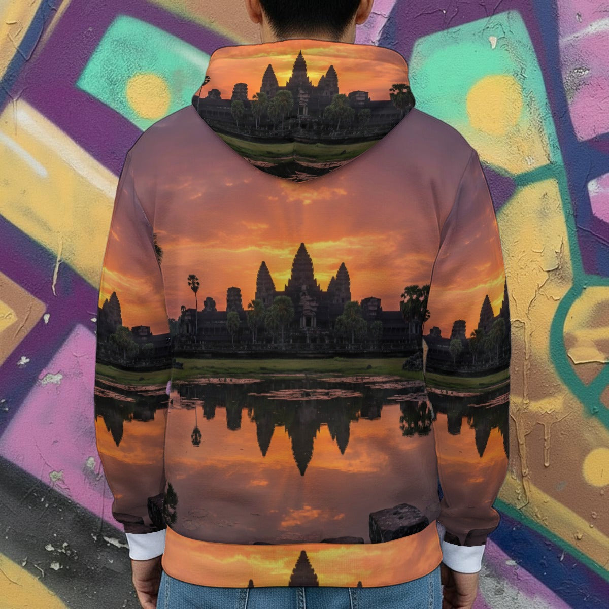 Angkor Wat Sunset Reflection | Premium Full-Zip All-Over Print Hoodie
