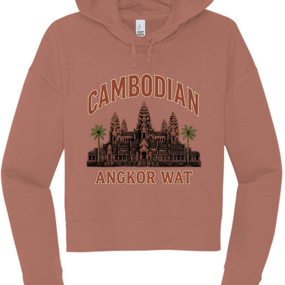 Brown hoodie with Angkor Wat design and 'Cambodian' text on a white background