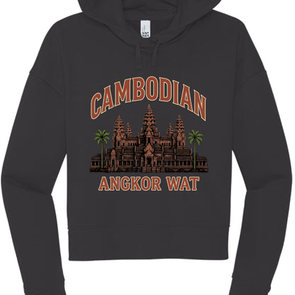 Black hoodie with Angkor Wat design and 'Cambodian' text on a white background