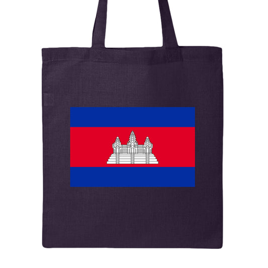Navy blue tote bag with the flag of Cambodia on a white background
