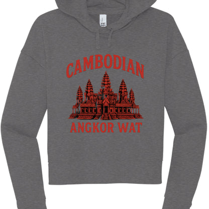Gray hoodie with red Angkor Wat design and 'Cambodian' text on a white background
