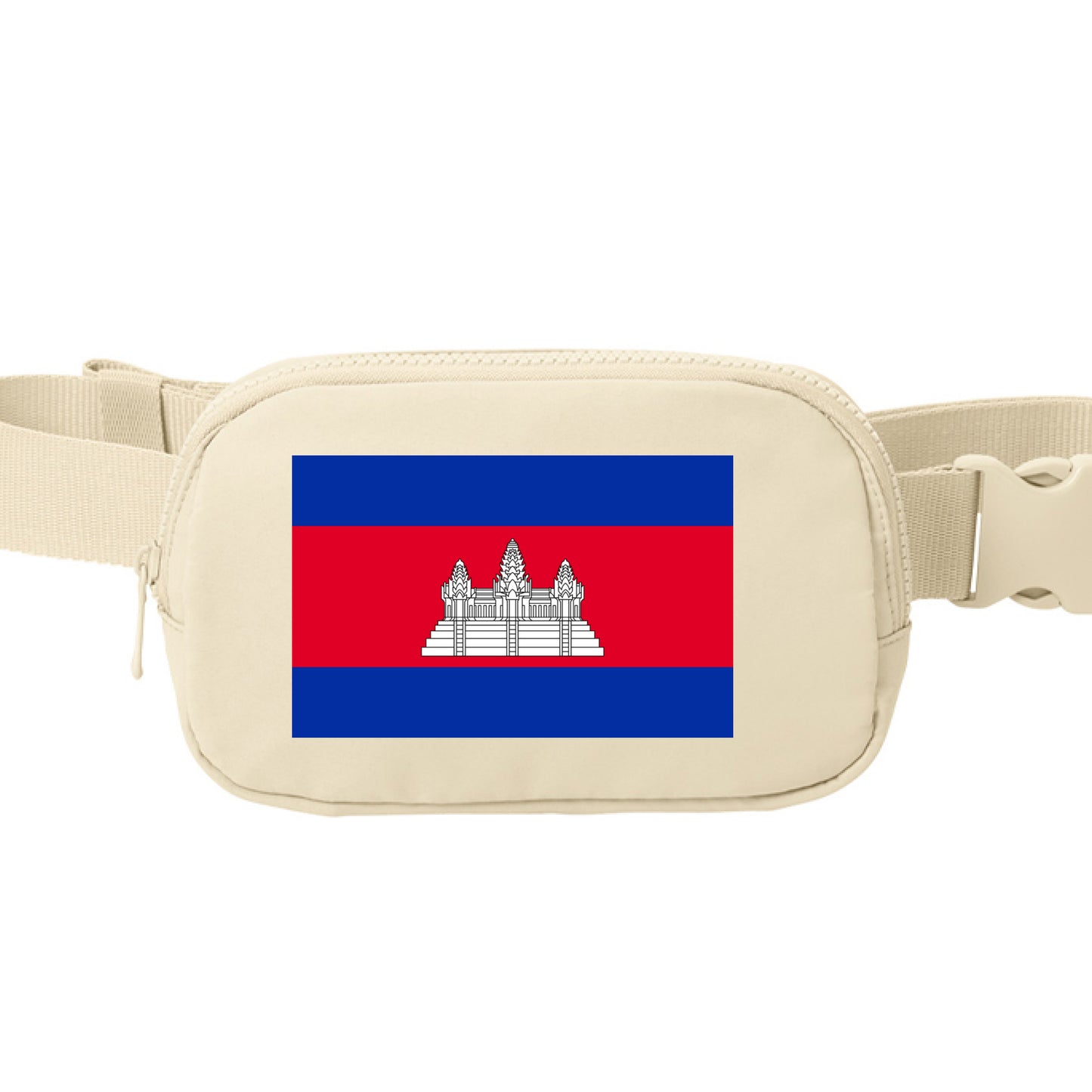 Beige fanny pack with Cambodia flag design on a white background