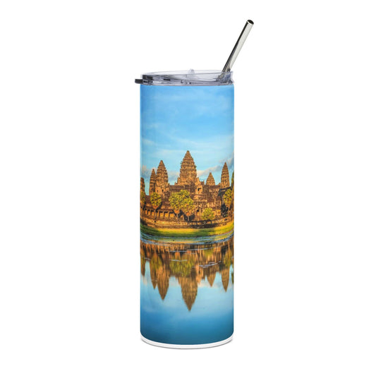 Tumbler with Angkor Wat design on a white background