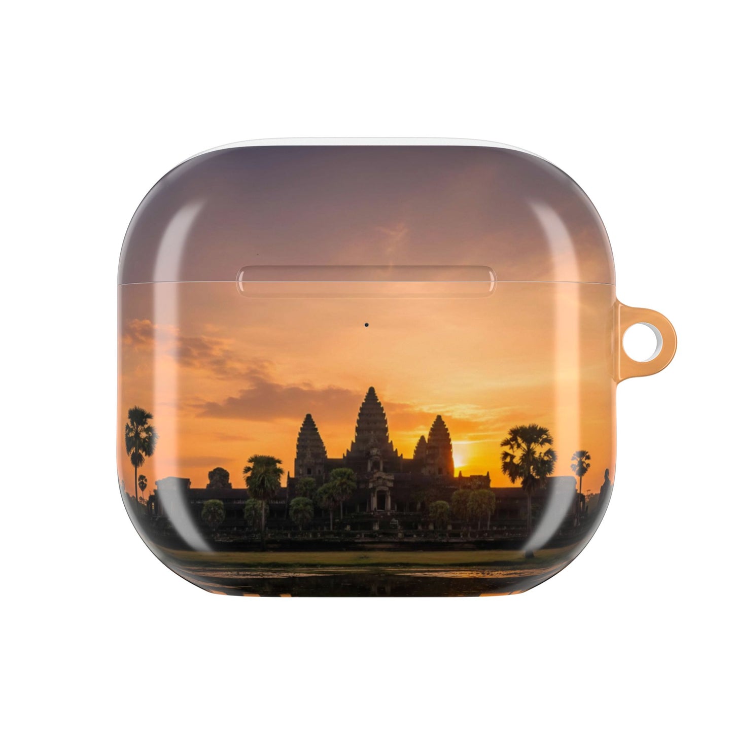 AirPods case with Angkor Wat design at sunset