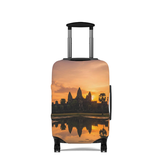 Luggage with Angkor Wat design on a white background