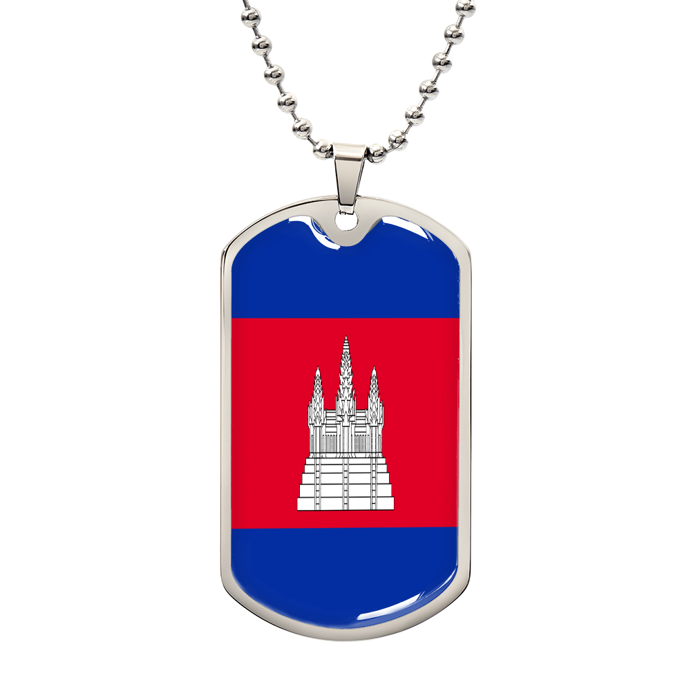 Cambodia Flag Heritage Dog Tag Necklace
