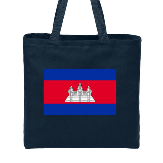 Black tote bag with the flag of Cambodia on a white background