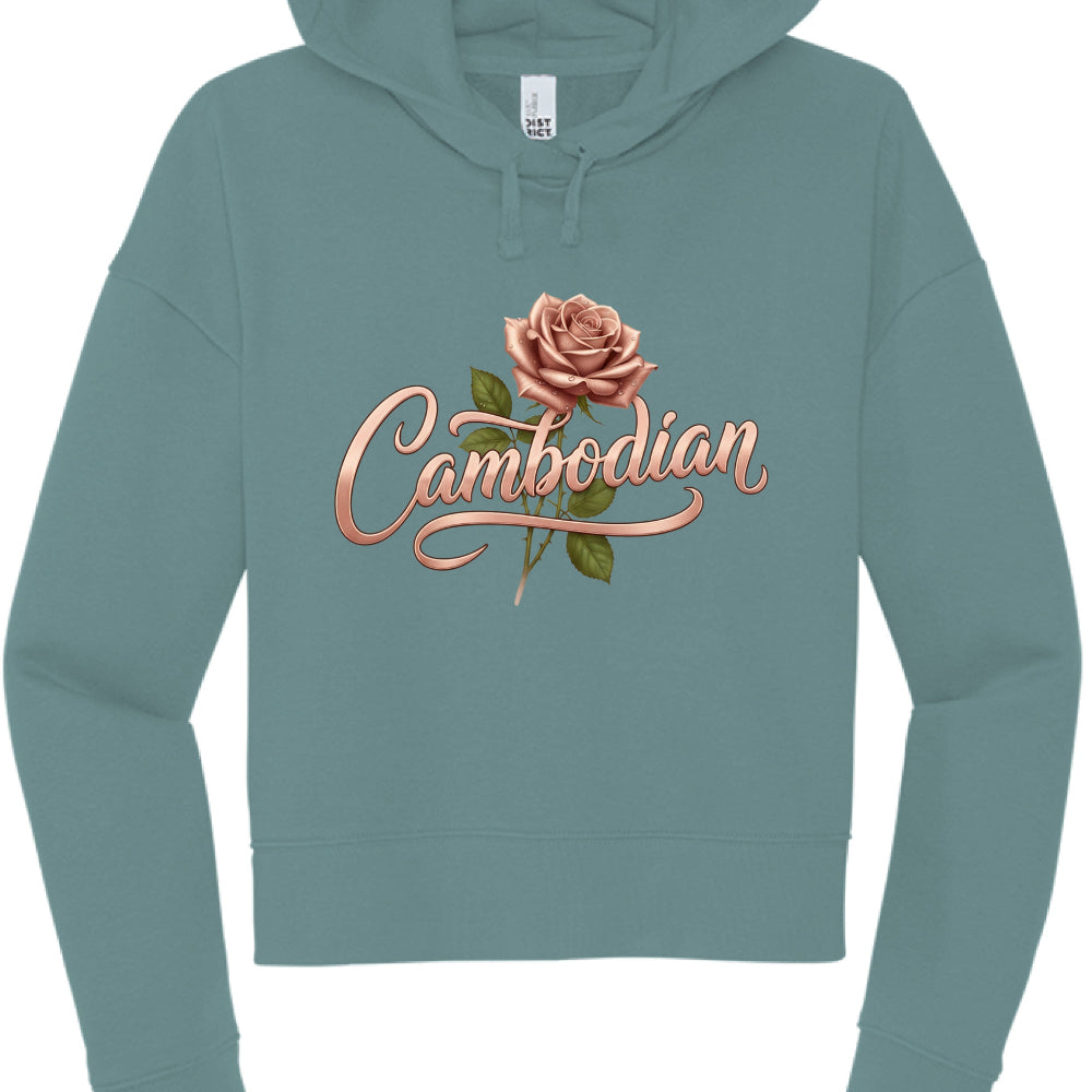 Cambodian Rose Script Crop Hoodie 