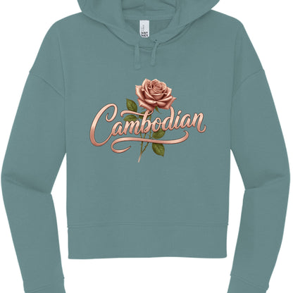 Cambodian Rose Script Crop Hoodie 