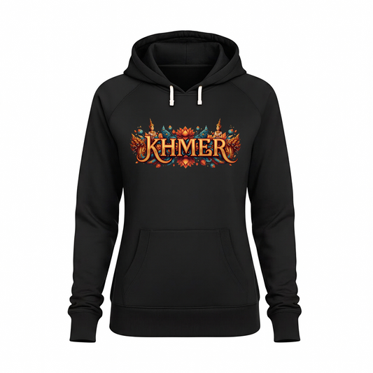 Black hoodie with 'Khmer' logo on a white background