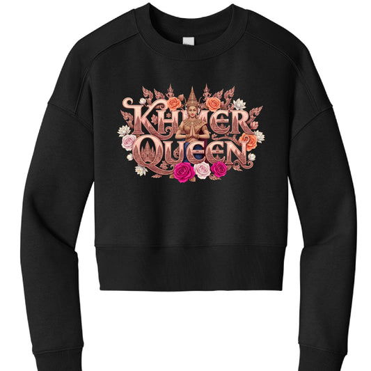 Black sweatshirt with 'Killer Queen' design featuring roses on a white background