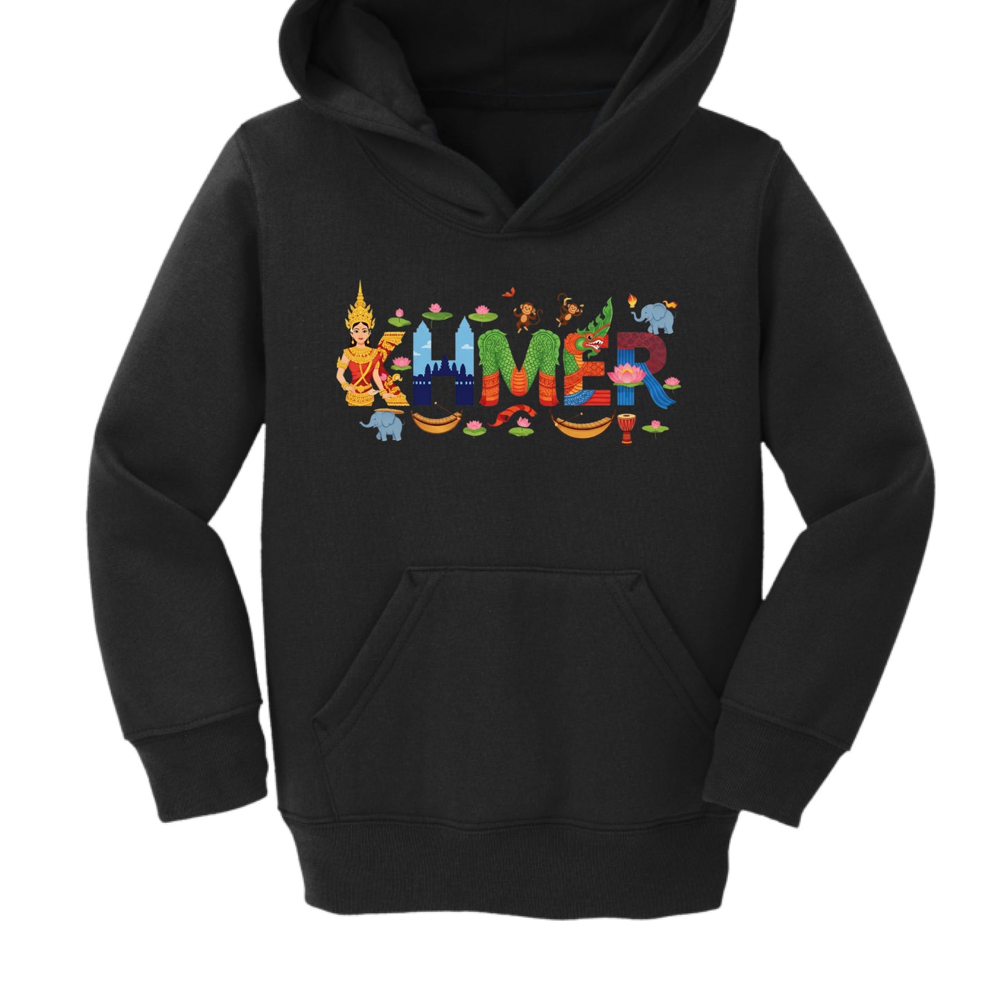 Black hoodie with colorful 'Summer' design on a white background