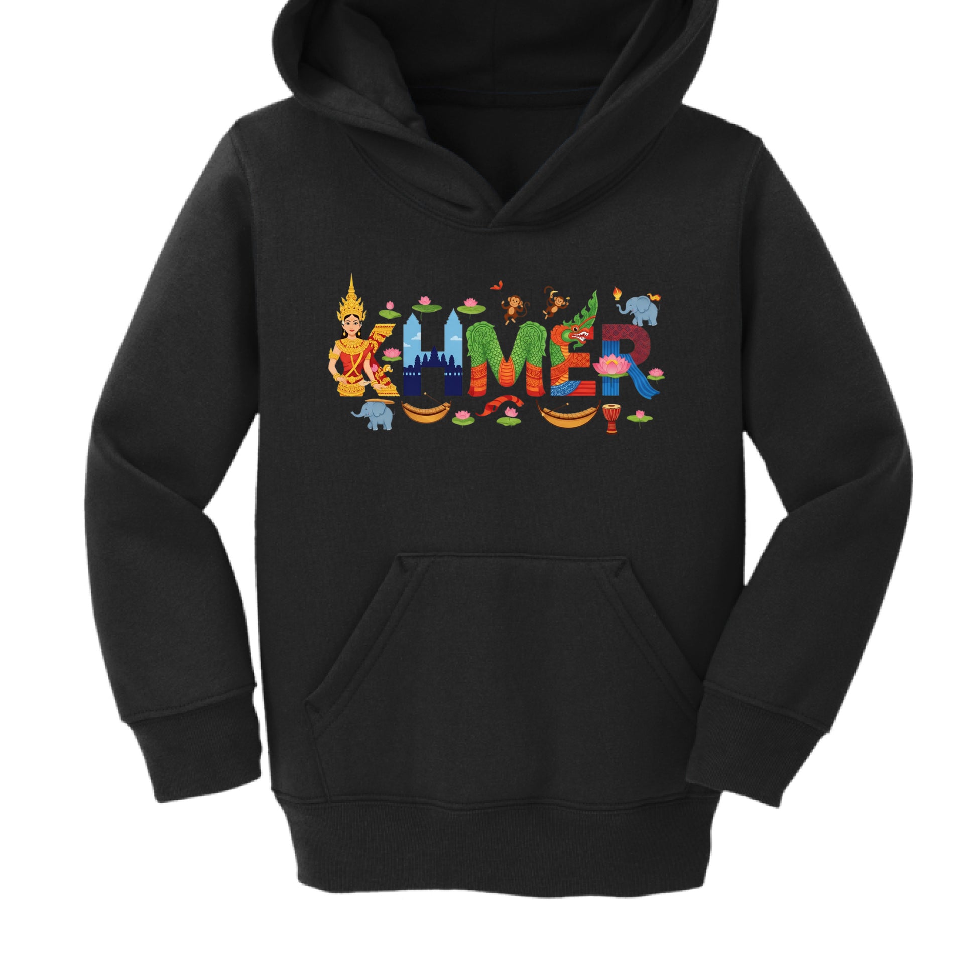 Black hoodie with colorful 'Summer' design on a white background