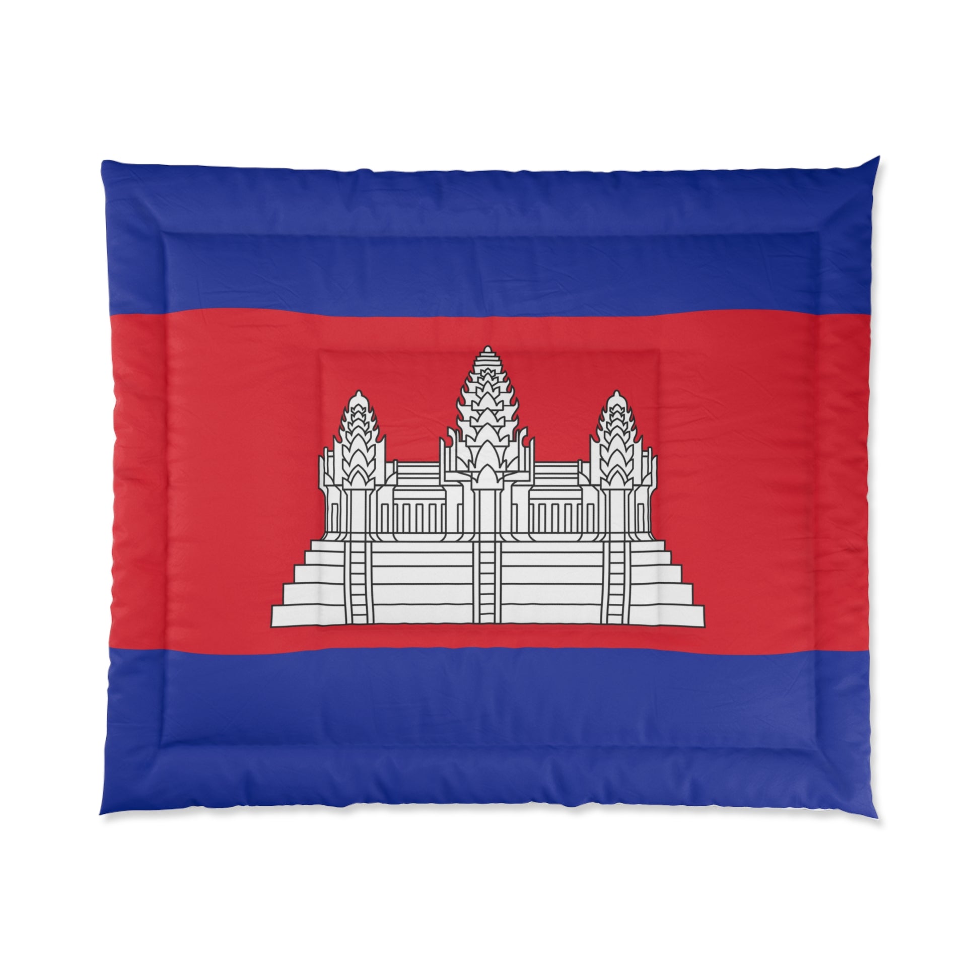Flag of Cambodia with a temple design on a white background