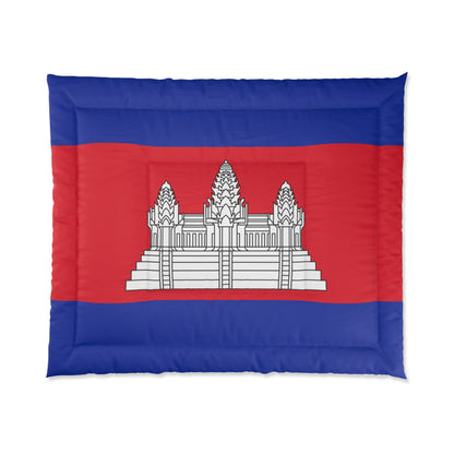 Flag of Cambodia with a temple design on a white background