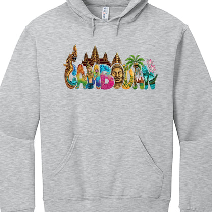 Gray hoodie with colorful 'Caribbean' design featuring tropical elements on a white background