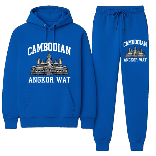 Royal Heritage Angkor Wat Tracksuit – Electric Blue & White | Hoodie & Sweatpants Combo 32