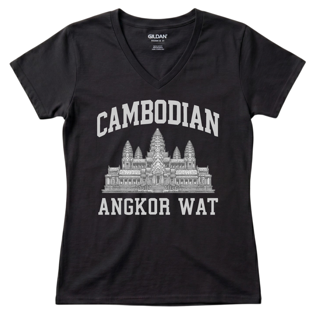 Angkor Wat Cambodian Heritage Grey V-Neck Tee V4