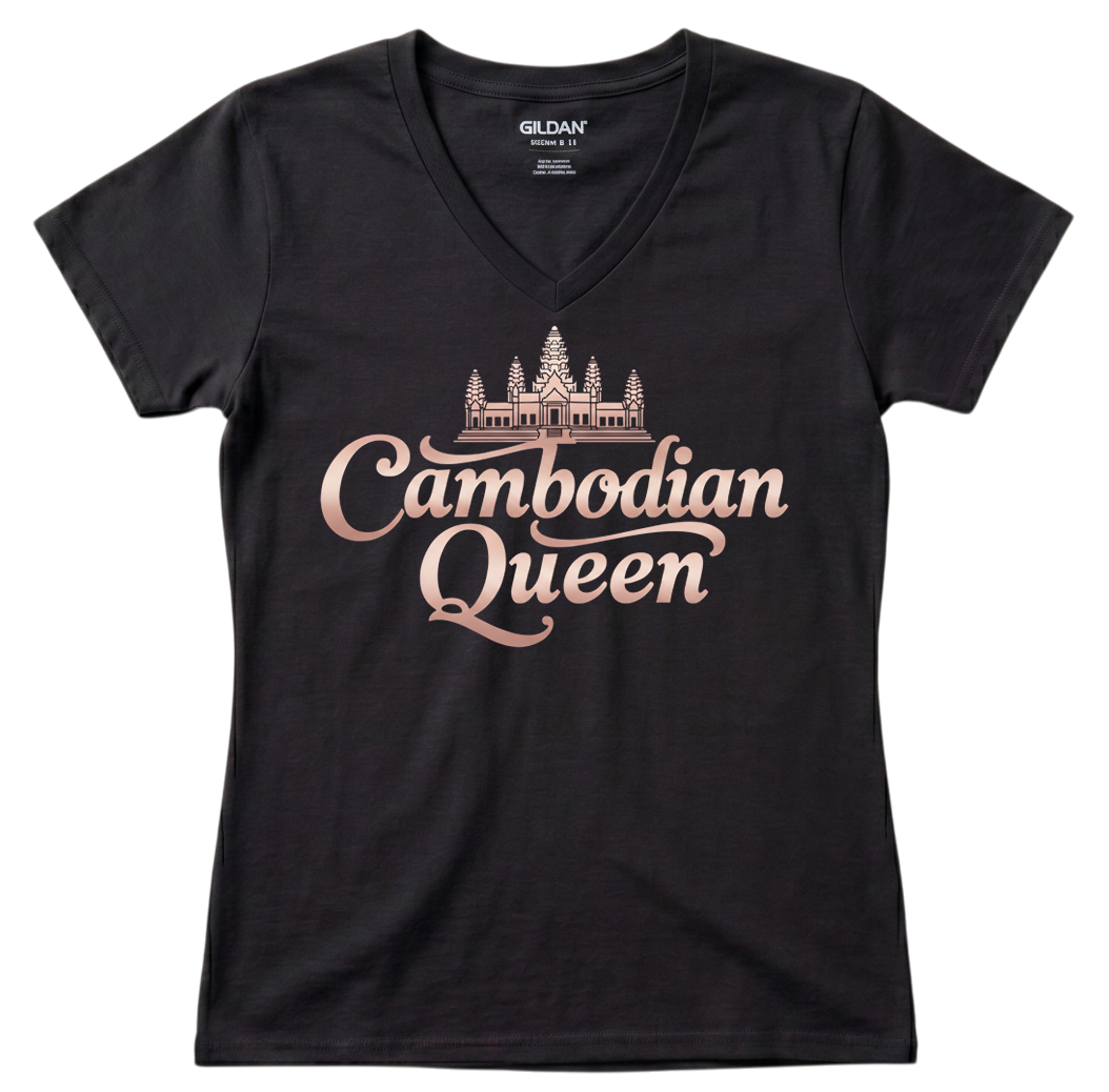 Cambodian Queen V-Neck Tee – Angkor Wat Heritage Shirt V16
