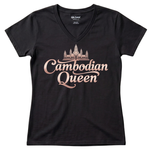 Cambodian Queen V-Neck Tee – Angkor Wat Heritage Shirt V16