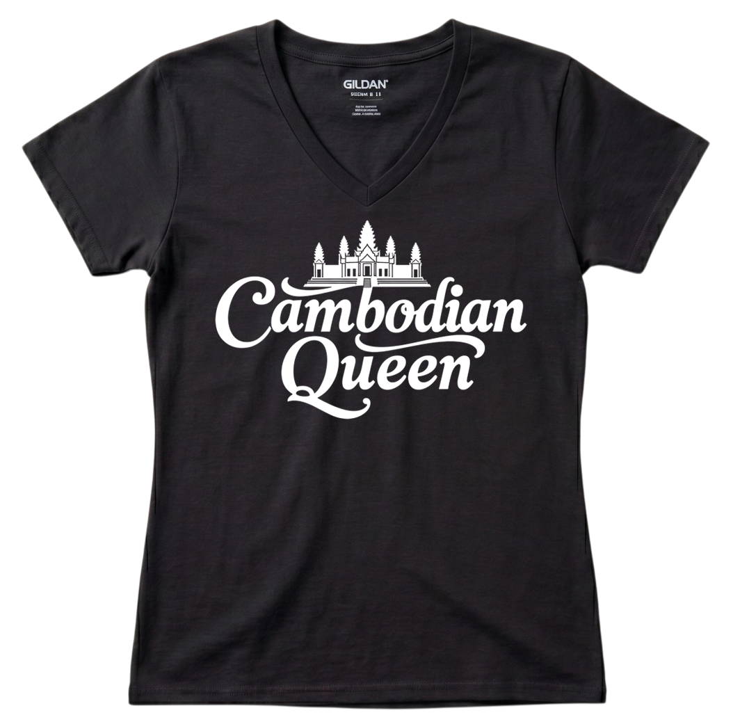 Cambodian Queen Angkor Wat Women’s V-Neck Tee – Royal Blue V13