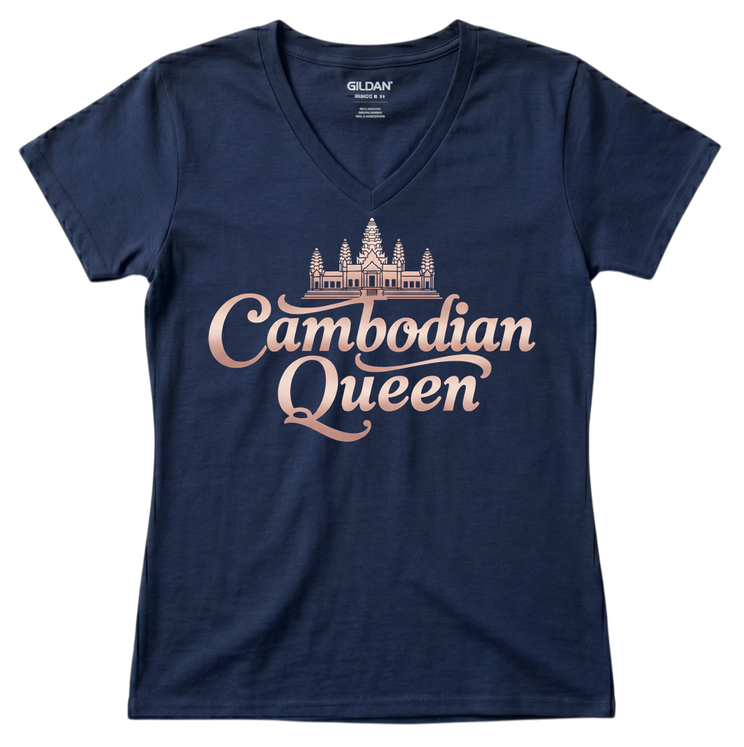 Cambodian Queen V-Neck Tee – Angkor Wat Heritage Shirt V16