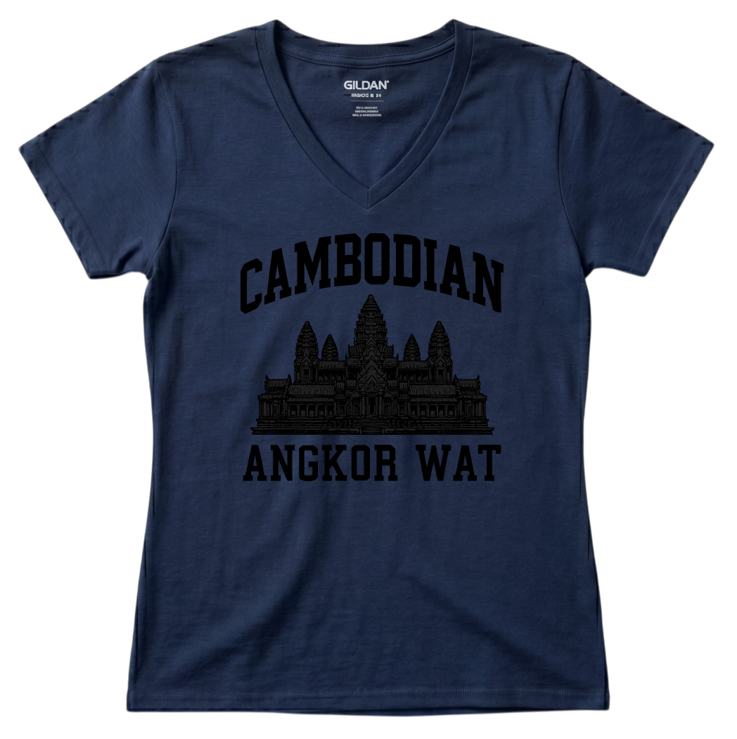 Cambodian Angkor Wat Women's V-Neck Tee V1