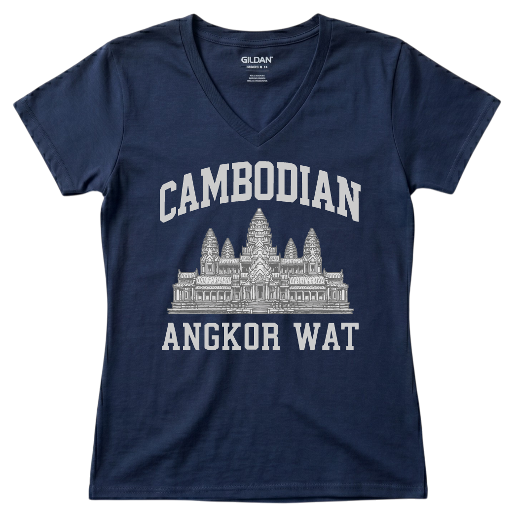 Angkor Wat Cambodian Heritage Grey V-Neck Tee V4
