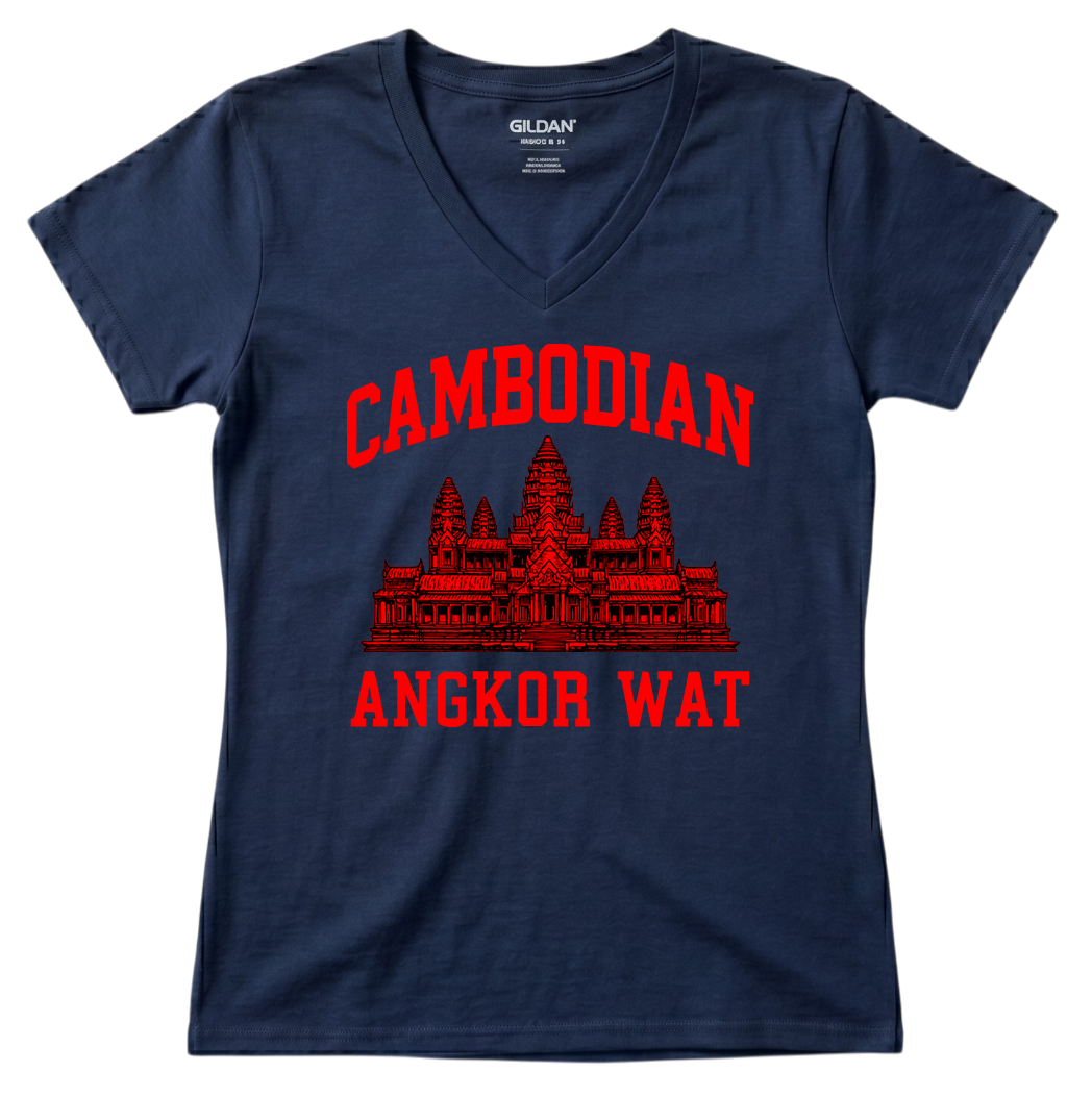 Cambodian Heritage Angkor Wat Graphic V-Neck Tee V5