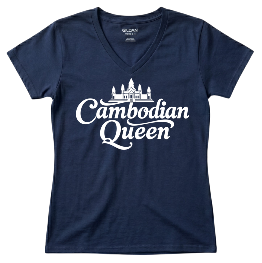 Cambodian Queen Angkor Wat Women’s V-Neck Tee – Royal Blue V13