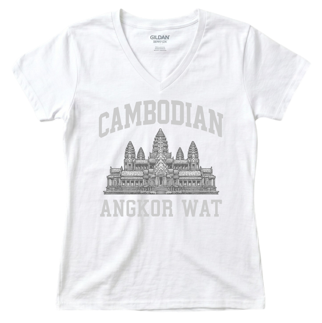 Angkor Wat Cambodian Heritage Grey V-Neck Tee V4