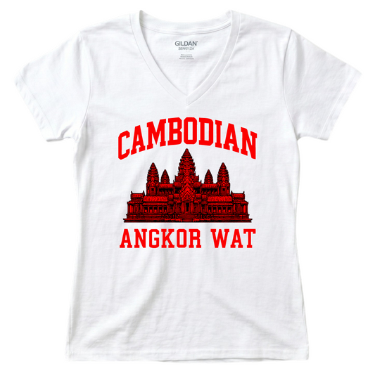 Cambodian Heritage Angkor Wat Graphic V-Neck Tee V5