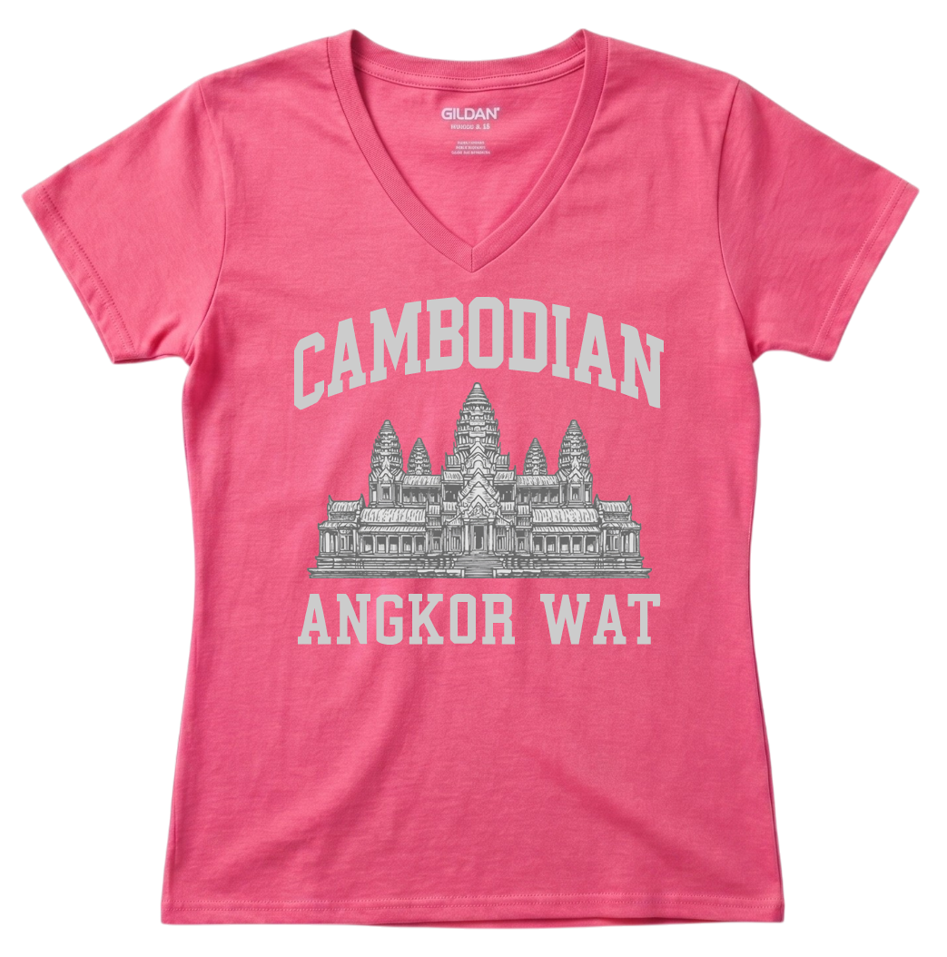 Angkor Wat Cambodian Heritage Grey V-Neck Tee V4