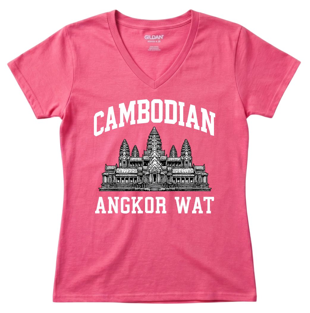 Cambodian Pride Angkor Wat Graphic V-Neck Tee - Blue V6
