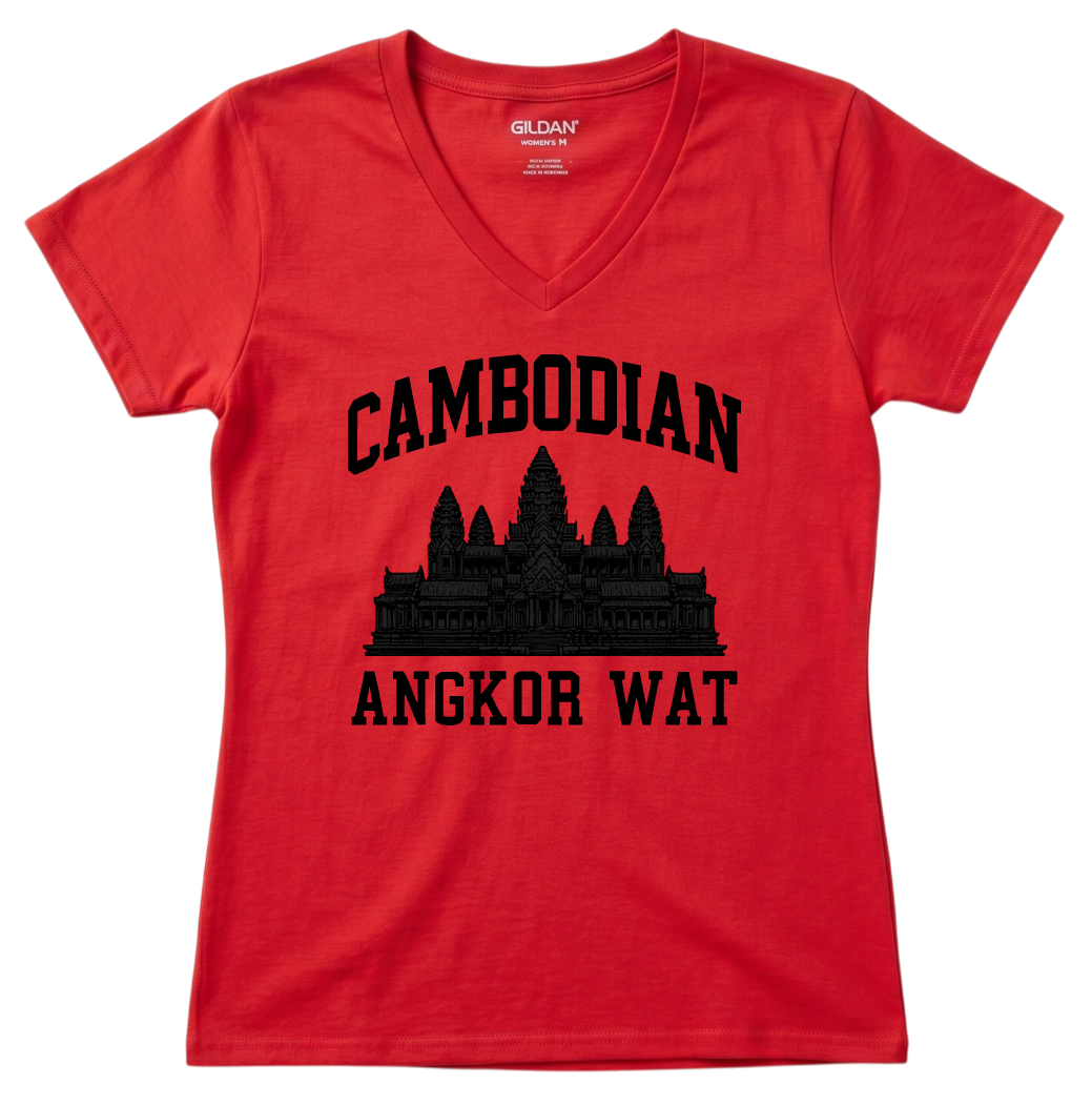 Cambodian Angkor Wat Women's V-Neck Tee V1
