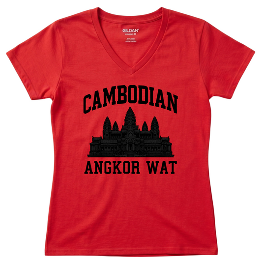 Cambodian Angkor Wat Women's V-Neck Tee V1